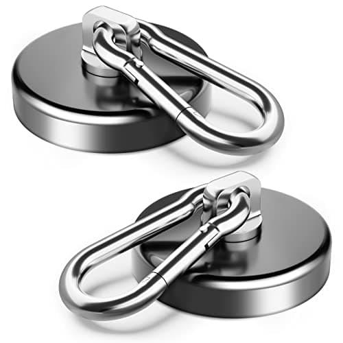 Image of FINDMAG 2 Pack Super Strong Magnetic Hooks, 63.5 KG(140 LBS) Pull Neodymium Magnets with Swivel Carabiner Snap Hooks, Strong Magnets with Hook for Hanging Camping - 42mm Diameter