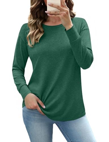 Image of Totatuit Sweatshirts for Womens Pullovers Stretch Shirts Crew Neck Long Sleeve Tops for Women UK T Shirt Ladies Longline Top Loose Fit Fall Winter Green XXL