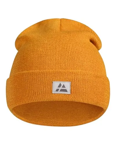 Image of DANISH ENDURANCE Beanie Hat, Recycled Material, Soft Knit Cuffed Warm Winter Beanie, for Everyday or Outdoors, Unisex, Hat Men & Women, Mustard, One Size