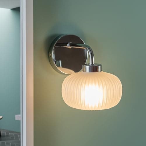 Image of ValueLights | Chrome Wall Light Fitting with Frosted Ribbed Lampshades | Bath Wall Lights, Home Décor & Improvement Essential | Includes Bulb | Mains Wired