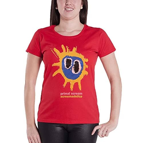 Image of Primal Scream T Shirt Screamadelica Band Logo Official Womens Skinny Fit Red Medium