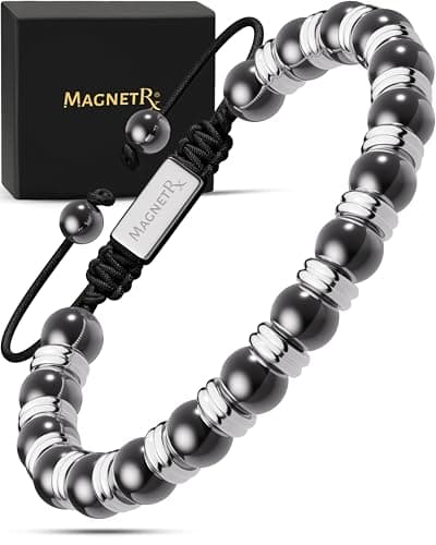 Image of MagnetRX® Magnetic Hematite Bracelet – MAX Strength Magnetic Stones – Beaded Magnetic Bracelets for Men and Women (Silver Titan 8mm Bead)
