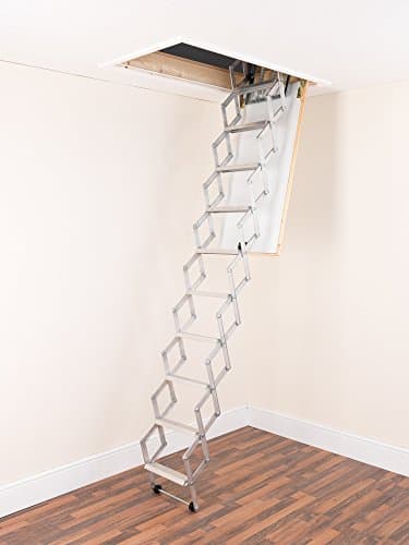 Image of ALUFIX 9-Tread Concertina Loft Ladders - Ideal for Tiny attic Spaces | Easy DIY Fit | Aluminium | Floor to Ceiling 2.19m-2.46m (7.2ft-8.1ft)
