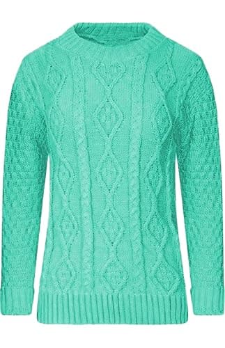 Image of STAR FASHION Cable Knitted Crew Neck Jumper Long Sleeve Womens Aran Knit Jumpers Sweater Pullover Top Mint XL