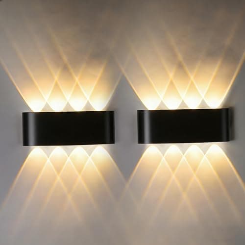 Image of Jiehe LED Modern Wall Lights, 8W Aluminum Indoor Wall Sconce, IP65 Waterproof Outdoor Wall Wash Lights, 3000K Warm White for Living Room Stairs Balcony Corridor, 22x8x4.5cm, 2 Pack