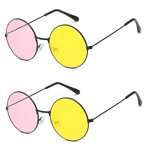 Image of cadelon 2PCS Round Glasses, Retro Round Glasses, Fashionable and Trendy, Unique Dual Color Lenses, Suitable for Both Men and Women