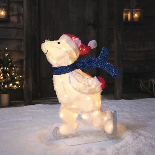 Image of Lights4fun Outdoor Christmas Figure Light Up LED Skating Polar Bear Garden Decoration Battery Operated with Timer 78cm