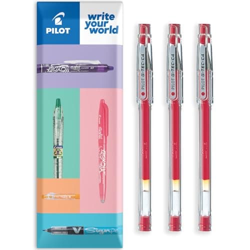 Image of PILOT G-Tec C4 Gel Ink Rollerball Pen - 0.4mm Nib - 0.2mm Line - In Envelope Gift Packaging - Pack of 3 (Red)