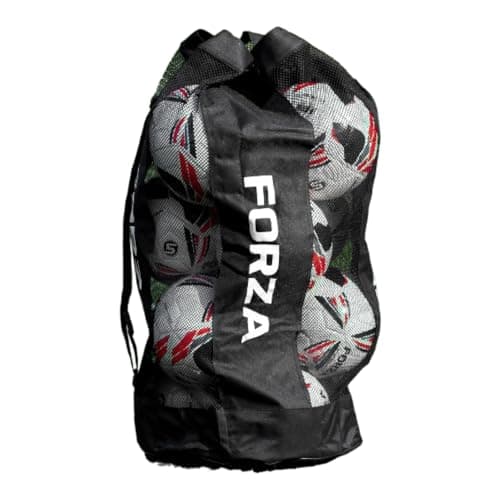 Image of FORZA Premier Ball Carry Bag | Drawstring Football, Basketball, Netball & Volleyball Mesh Bag | 5 Colours - Heavy Duty Equipment Holdall | 12 Ball Capacity - New and Improved Design 2026 (Black)