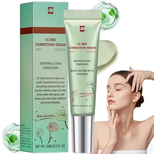 Image of 15ML CC Green Correction Cream,Lightweight Skin Perfector Tinted Moisturiser,Covering Corrector Invisible Face Concealer,Green Concealer for Redness,Skin Tone Adjusting CC Cream Full Coverage