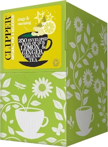Image of Clipper Organic Lemon & Ginger Tea Bags | 250 Individually Wrapped Teabags | Bulk Buy, Home & Catering | Caffeine-Free Herbal Tea Bags | Eco-Conscious, Natural, Unbleached & Biodegradable