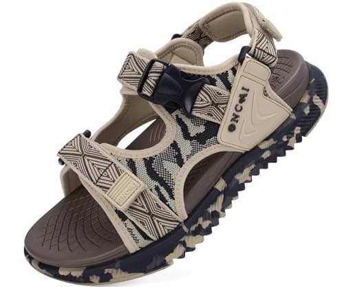 Image of ONCAI Men's Hiking Sandals,Arch Support Orthopedic Recovery Walking Sandal for Men 2025 with Camouflage Breathable Mesh Upper Adjustable Strap Summer Water Athletic Shoes Camo Beige/Brown Size 8