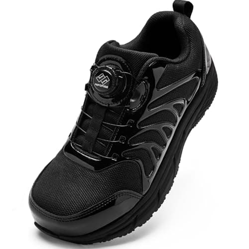 Image of NIFOFISE Wide Fit Safety Trainers Men Women, Steel Toe Cap Trainers with Quick-Fit Dial Lacing, Lightweight Breathable Wide Toe Box Safety Shoes, Alternative to Work Boots Black