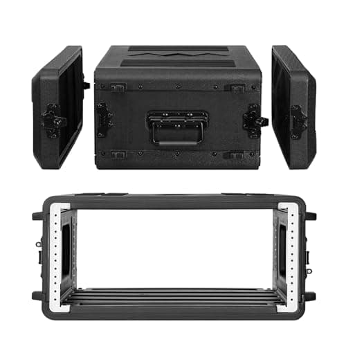 Image of ECGOIOE 4U Rack Case Shallow 17" Depth, 19" Rackmount Flight Cases Easy Installation Portable Carry Watertight Dust Proof 2 Space Shockproof Mount Racks with Microphone Compartments Space Saving