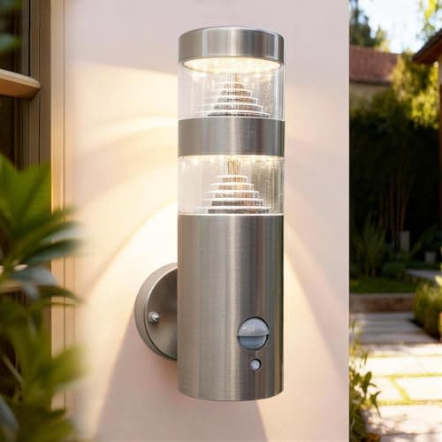 Image of NBHANYUAN Lighting LED Outdoor Wall Light with 4 Modes PIR Sensor,SUS316 Stainless Steel Outside Wall Lamp for Garden,IP54 Front Door Wall Lights Mains Powered 220-240V 9W 1000LM