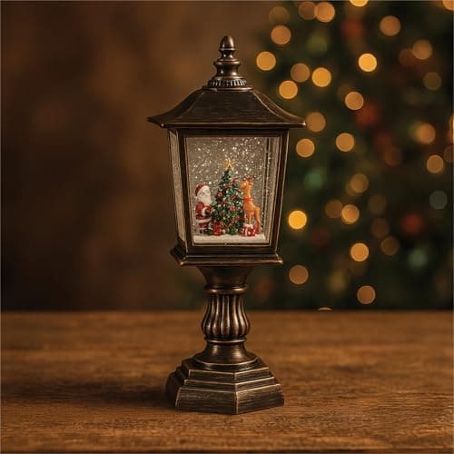 Image of Xmas Haus Snow Festive Christmas Swirl Glitter LED Lantern Warm White LED, 32x14x145CM, 3xAA Battery Operated, Indoor Holiday Decoration