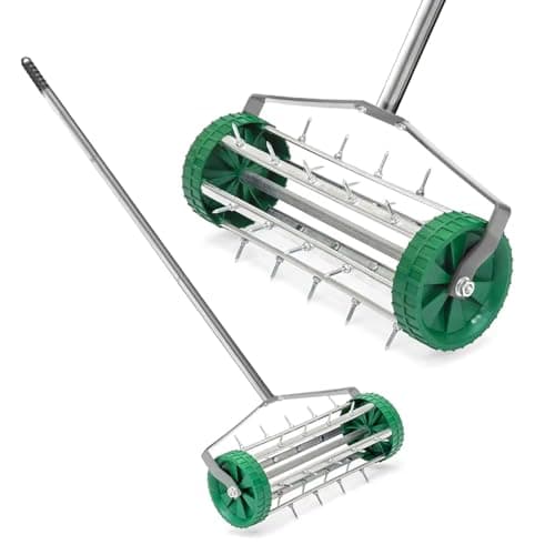 Image of AMOS Manual Lawn Aerator with Removable Steel Handle Rolling Rotary Spiked Drum Outdoor Garden Tools For Grass Yard Lawns Gardening
