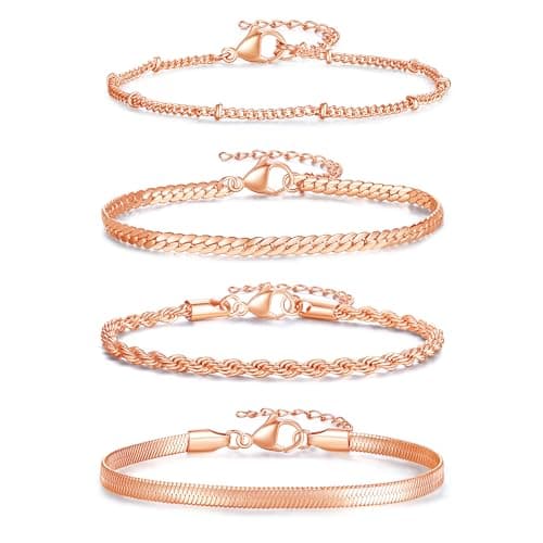 Image of XIANNVXI 4 Pcs Rose Gold Bracelets for Women Rose Gold Jewellery Jewelry Ladies Bracelets Set Stack Women‘s Jewellery Set Ladies Fashion Accessories