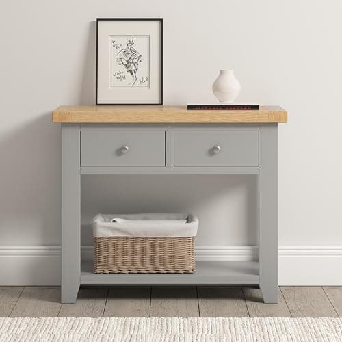 Image of Seconique Windsor 2 Drawer Console Table in Pebble Grey/Oak