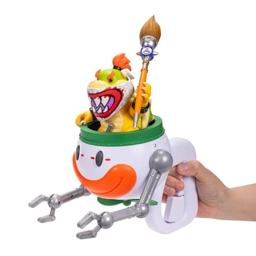 Image of The Super Mario Galaxy Movie Bowser Jr. 5" / 12.7cm Action Figure with Clown Car, Officially by Jakks Pacific, Punching Arms, Water-Reveal Stickers & Sponge Brush, Spinning Propeller, for 3+