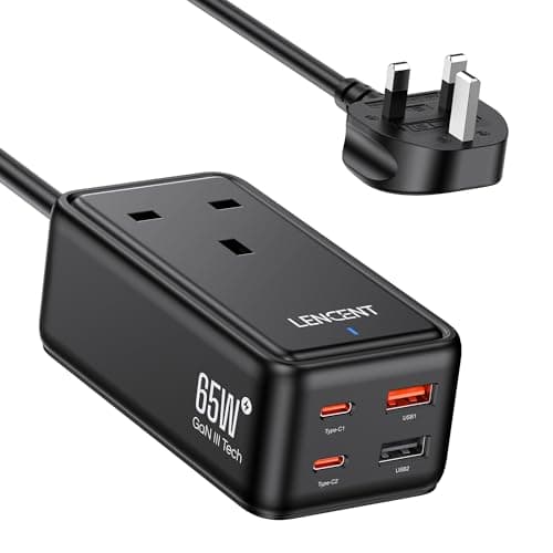 Image of LENCENT 65W USB C Charger Plug, Gan III 4-Port Fast Wall Charger with 1 AC+4 USB Ports, PD Desktop Charger,Compatible with Laptop, MacBook, iPad Pro, iPhone and More (Black)