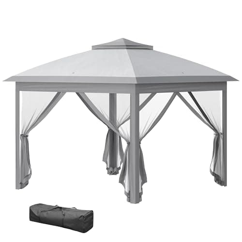 Image of Outsunny 3.3 x 3.3m Pop Up Gazebo, Double Roof Foldable Canopy Tent with Zipped Mesh Sidewalls, Height Adjustable and Carrying Bag, Event Tent for Patio Garden, Grey