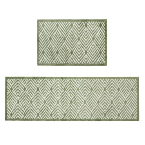 Image of JVL Mega Mat Machine Washable Entrance Runner and Doormat Set, Green Geo