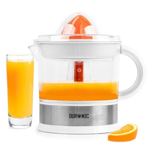 Image of Duronic Electric Citrus Juicer JE407 WE Fresh Orange Squeezer Citrus Press for Lemons, Oranges, Grapefruits, Cold Press for Healthy Juices with 2 Cones & Pulp Filter