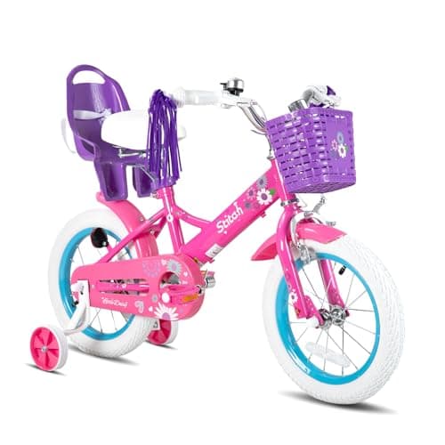 Image of STITCH Little Daisy 16 Inch Kids Bike for 5-7 Years Girls with Stabilisers & Doll Seat, 16 Inch Princess Girls Bike with Basket & Streamers,barbie pink
