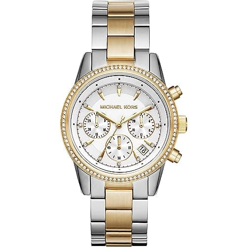 Image of Michael Kors Ritz Chronograph Quartz Watch with Silver and Gold Tones Stainless Steel Strap for Women MK6474
