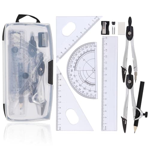 Image of Maths Set | 10Pcs Geometry Sets Maths Sets for Secondary School | Protractor and Compass Set Compass Maths Ruler Set with Storage Box