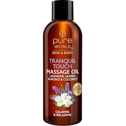 Image of Pure World Tranquil Touch Massage Oil 100ml – Natural with Lavender & Jasmine Aromatherapy Body Oil for Deep Relaxation, Stress Relief & Smoothing Skin Rejuvenating Spa Quality UK Made