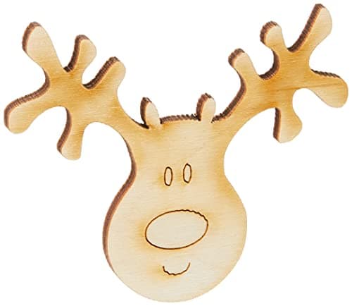 Image of Derwent Laser Crafts Pack of 10 Wooden Reindeer Heads Christmas Craft Shape Decorations