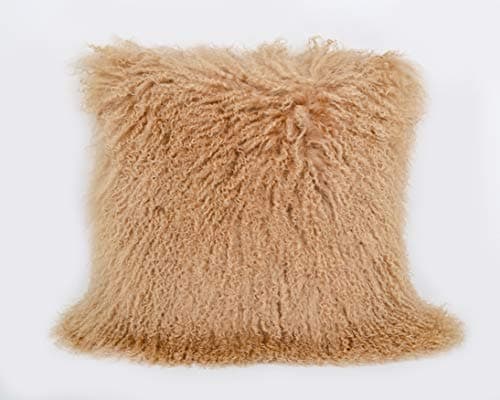 Image of Sobeautifur Mocha 40cm x 40cm Genuine Mongolian Sheepskin Long Lamb Wool Fur Cushion Cover