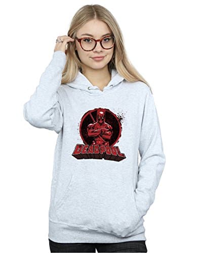 Image of Marvel Women's Deadpool Crossed Arms Logo Hoodie Heather Grey Medium