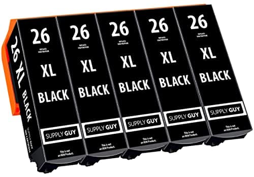 Image of Supply Guy 5 ink cartridges compatible with Epson 26XL Black for Expression Premium XP510 XP520 XP600 XP605 XP610 XP615 XP620 XP625 XP700 XP710 XP720 XP800 XP810 XP820