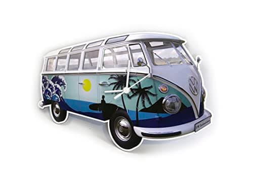 Image of BRISA VW Collection - Volkswagen Wall Workshop Clock Timepiece in T1 Bus Campervan Design (Surf/Blue)
