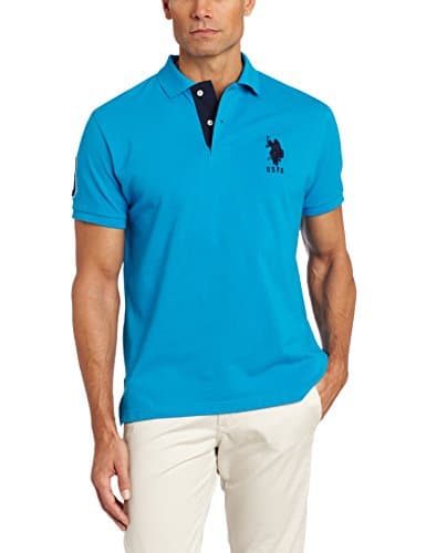 Image of U.S. Polo Assn. Men's Short-Sleeve Polo Shirt with Applique, Teal Blue, Large