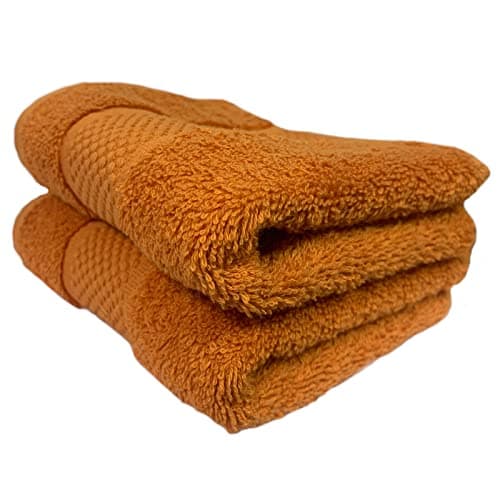 Image of Sue Rossi Guest Towels 30 x 50cm Set Of 2, Organic Turkish Combed Cotton, 600gsm Thick, Soft & Absorbent Bathroom Or Kitchen Small Hand Towel, Face Cloth (Orange, 2)