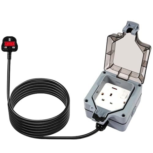 Image of IP66 Waterproof Outdoor Double Socket with 20m Extension Lead - Switched 1 Gang External Power Outlet & Weatherproof Cover Box for Garden, Patio & Workshop (Blue 20m)