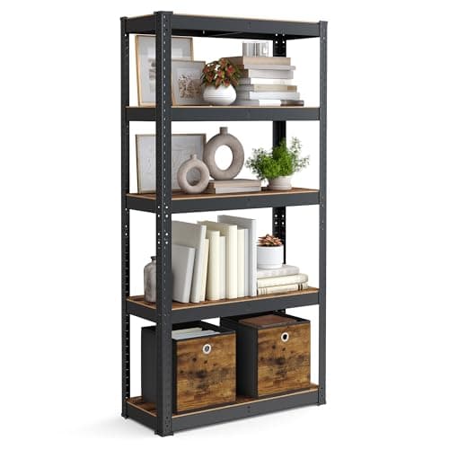 Image of SONGMICS Shelving Unit, 30 x 75 x 150 cm, 650 kg Load Capacity (130 kg per Shelf), Industrial, Adjustable Storage Shelves, for Living Room, Kitchen, Garage, Rustic Brown and Black GLR030B01