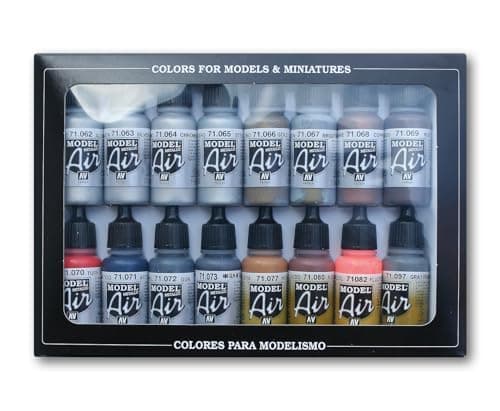 Image of Vallejo Model Air Metallic Effects Acrylic Paint Set for Air Brush - Assorted Colours (Pack of 16)