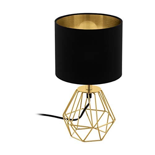 Image of Loops Table Lamp-Colour Brass Steel Base-Shade Black Gold-Fabric-Bulb E14-1x60W - Side Console Free Standing Base Bedside Task Base Set