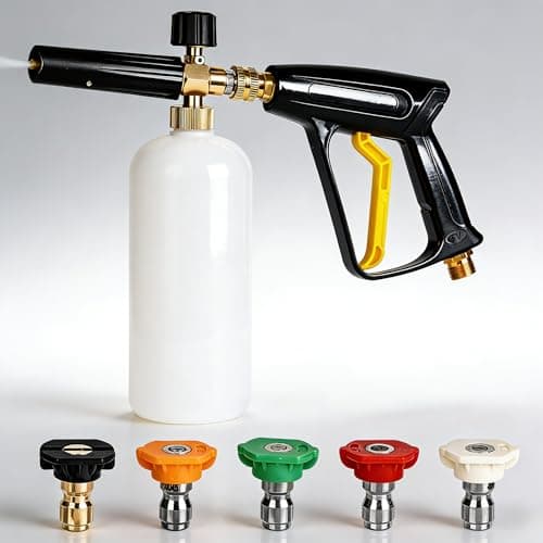 Image of Pressure Washer Foam Cannon Lance Gun, 1L Adjustable 1/4" Quick Release Foam Cannon, 4000PSI Snow Foam Gun with 5 Water Nozzle Tip, Snow Foam Lance Soap Dispenser for Garden Cleaning,Car Washing