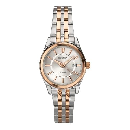Image of Sekonda Riley 30mm Women's Classic Quartz Watch Two Tone Silver and Rose Gold Plated with Stainless Steel Strap 50m Water Resistant
