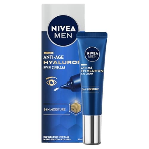 Image of NIVEA MEN Anti-Age Hyaluron Eye Cream (15ml), Men's Eye Cream with Hyaluronic Acid, Visibly Reduces Deep Wrinkles and Eye Bags, Eye Cream for Wrinkles with 24h Moisture