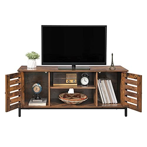 Image of VASAGLE TV Stand TV Stand with Shelves and Storage Cupboards, Louvered Doors, for Living Room, Playroom, Industrial Style, Rustic Brown and Black LTV43BX