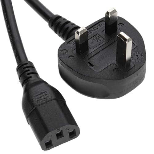 Image of kenable Power Cord UK Plug to IEC C13 Cable Kettle Lead Mains PC Monitor Laptop 0.75mm² 5A VDE Approved Black 1.8m