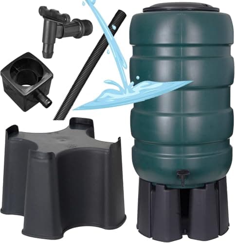 Image of Extra Large Garden Water Butt Tank 250L Capacity Set Including Tap With Stand and Filler Kit Giant Water Collector