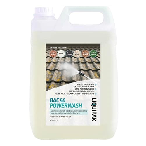 Image of Liquipak BAC 50 5L Benzalkonium Chloride Concentrated – powerful outdoor cleaner for roof cleaning, soft washing, patios, decking, paths & general exterior cleaning.